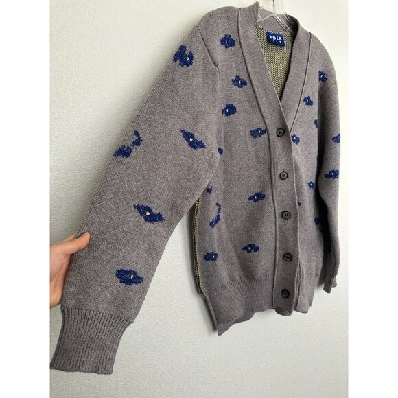 Ader Error Oversized Floral Jacquard Cardigan Gray Size Medium Step Hem Buttons - Picture 5 of 12